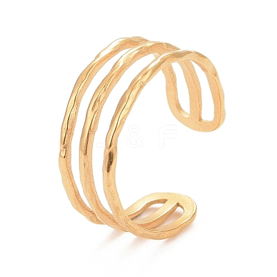 Ion Plating(IP) 304 Stainless Steel Triple Line Open Cuff Ring for Women RJEW-C025-12G-1