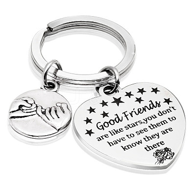 4Pcs Stainless Steel Heart Lettering Pendants Keychain KEYC-UN0001-19-1