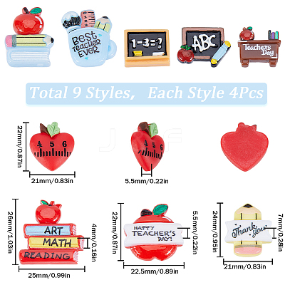 36pcs 9 styles Teachers' Day Theme Opaque Resin Cabochons CRES-SC0002-73-1