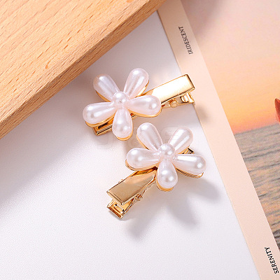 Single Flower Resin Imitation Pearl Alligator Hair Clips OHAR-PW0007-06A-1