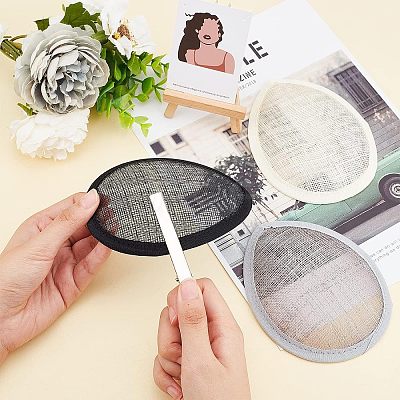 3Pcs 3 Colors Linen Teardrop Fascinator Hat Base for Millinery AJEW-CA0002-77-1