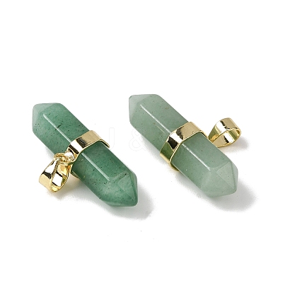 Natural Green Aventurine Double Terminal Pointed Pendants G-NH0001-15G-04-1