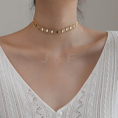 Rhombus Hollow Diamond 304 Stainless Steel Choker Necklaces FS-WGEDF7A-01-1