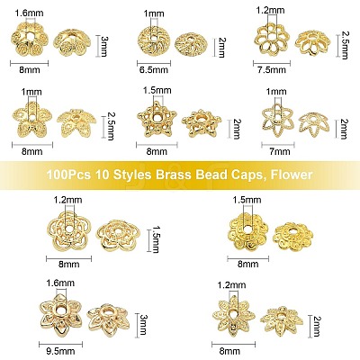 100Pcs 10 Styles Brass Bead Caps KK-CJ0002-08-1