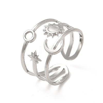 Tarnish Resistant Star & Moon & Sun 304 Stainless Steel Open Cuff Ring Findings STAS-E066-10P-1
