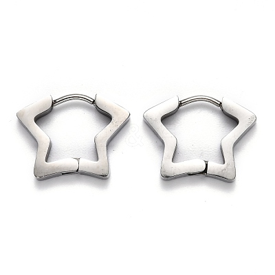 Tarnish Resistant 304 Stainless Steel Star Huggie Hoop Earrings STAS-H156-07P-1