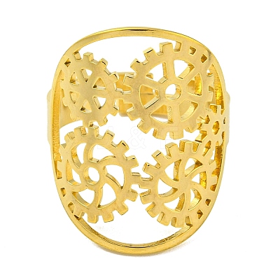 Ring with Gear 304 Stainless Steel Adjustable Rings RJEW-G306-03G-1