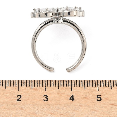 Flower Brass Micro Pave Cubic Zirconia Cuff Rings for Women RJEW-A069-14P-03-1