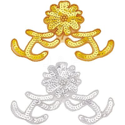 4Pcs 2 Colors Computerized Embroidery Polyester Sew on Sequin Patches DIY-HY0001-12-1