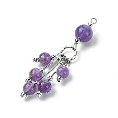 Natural Amethyst Round Tassel Big Pendants PALLOY-JF03281-05-1