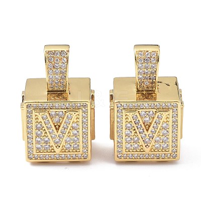 Alphabet Brass Micro Pave Clear Cubic Zirconia Pendants ZIRC-O045-01G-V-1