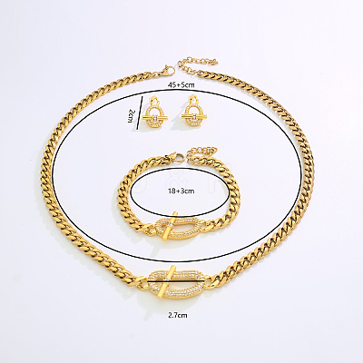 Stainless Steel Cubic Zirconia Oval Bracelets & Earrings & Necklaces Sets PU5171-2-1