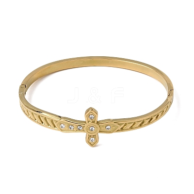 304 Stainless Steel Crystal Rhinestone Religion Cross Hinged Cuff Bangles for Women SA-CBA61B8-13G-1