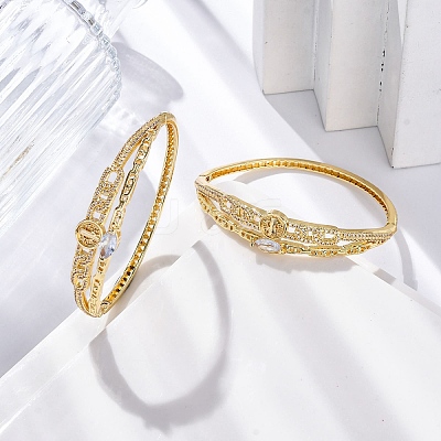 Rack Plating Brass Micro Pave Cubic Zirconia Hinged Bangles BJEW-H624-07B-G-1