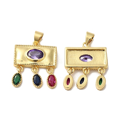 Rack Plating Brass Pave Cubic Zirconia Pendants KK-O142-45G-1