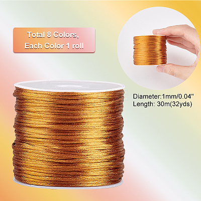 8 rolls 8 colors Nylon Satin Rattail Cords NWIR-PH0002-08B-1