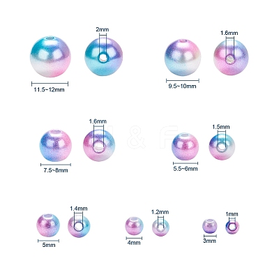 420Pcs 7 Style Rainbow ABS Plastic Imitation Pearl Beads OACR-YW0001-06-1
