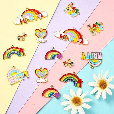 14Pcs 7 Styles Zinc Alloy Enamel Pendants ENAM-CJ0002-70-1
