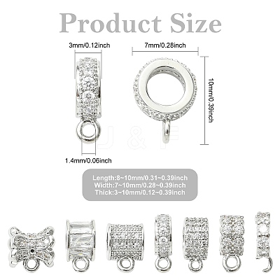 7Pcs 7 Styles Brass Micro Pave Cubic Zirconia Tube Bails KK-CJ0004-47P-1