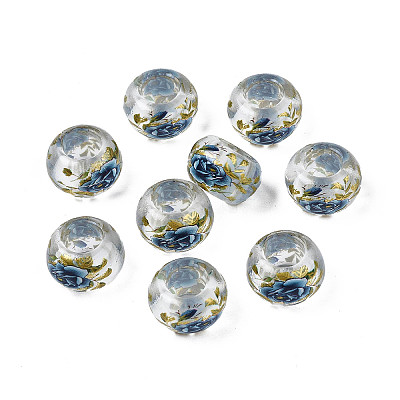 Flower Printed Transparent Acrylic Rondelle Beads TACR-S160-01-D01-1