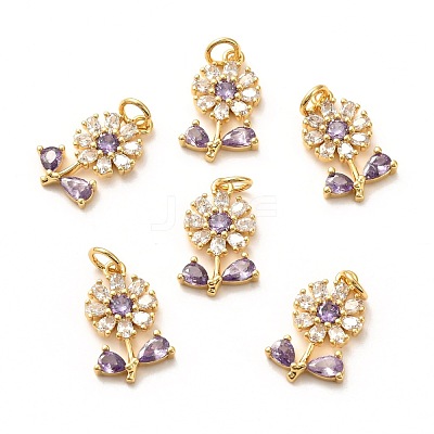 Brass Micro Pave Lilac Cubic Zirconia Pendants ZIRC-P086-21G-1