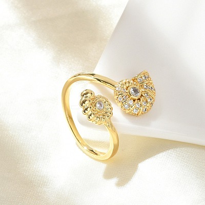 Brass Micro Pave Clear Cubic Zirconia Cuff Rings for Women RJEW-A061-01G-1