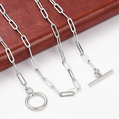 Non-Tarnish Unisex 304 Stainless Steel Paperclip Chain Necklaces NJEW-H215-04P-1