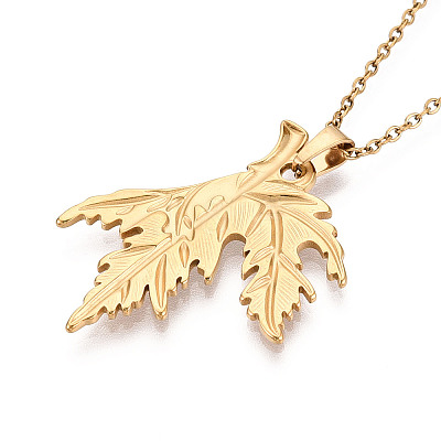 304 Stainless Steel Pendant Necklaces NJEW-T018-22G-1