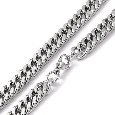 Non-Tarnish 201 Stainless Steel Cuban Link Chain Necklace with 304 Stainless Steel Clasps for Men Women NJEW-M194-01B-P-1