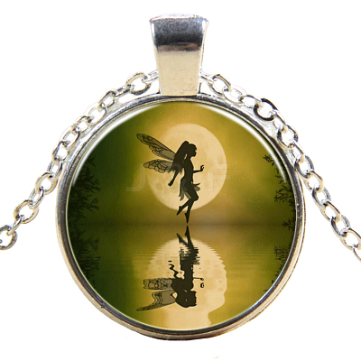Picture Glass Pendant Necklaces NJEW-O111-034S-1