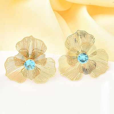 Flower Brass Micro Pave Cubic Zirconia Stud Earrings EJEW-F391-07G-02-1
