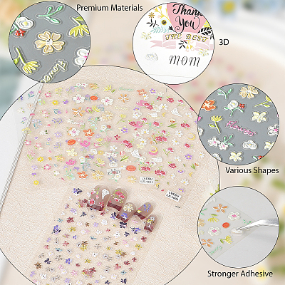 4Pcs 4 Styles Flower Pattern Self Adhesive PET Nail Art Stickers Decals MRMJ-SP0001-19-1