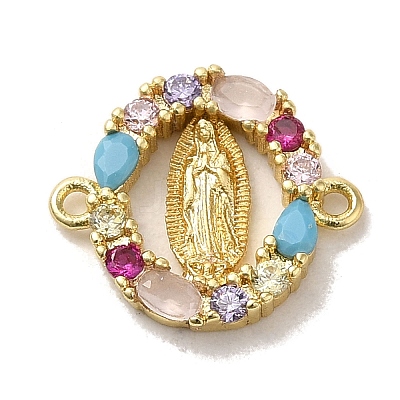 Brass Pave Colorful Cubic Zirconia Connector Charms KK-M278-02B-G-1