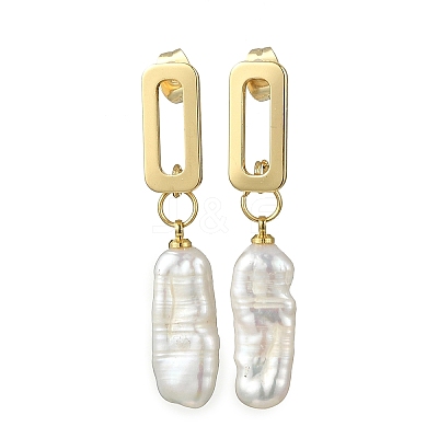 Brass Dangle Stud Earrings with Natural Keshi Pearl EJEW-JE06985-1