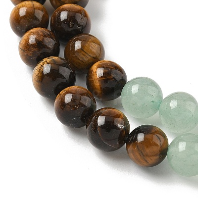 Chakra Natural Red Jasper & Yellow Jade & Green Aventurine & Tiger Eye & Sodalite & Amethyst Beads Strands G-NH0002-E02-8mm-1