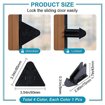 4Pcs 4 Colors Plastic Adhesive Backed Sliding Door Locks KY-GF0001-28-1