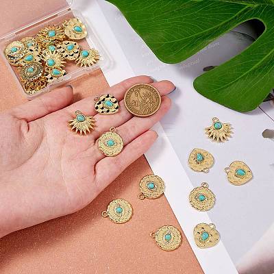 30Pcs 3 Styles Synthetic Turquoise Alloy Pendants FIND-SZ0002-82-1