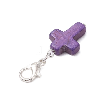 6Pcs Synthetic Turquoise Cross Pendant Decorations HJEW-JM02499-1