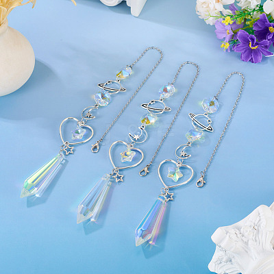 3Pcs Alloy Planet Moon Hanging Ornaments HJEW-TA00367-1