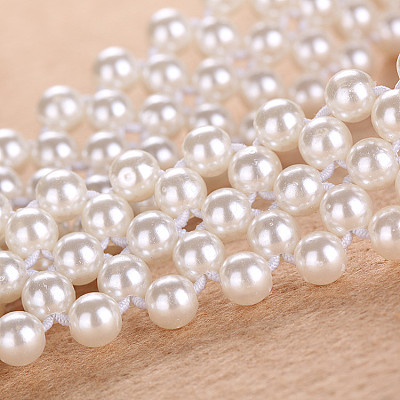 Woven Round Plastic Pearl with Crystal Rhinestone Waist Belly Chains for Women FS-WG81893-01-1