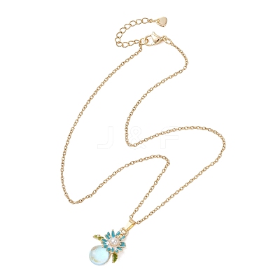 2Pcs 2 Colors Alloy Enamel & ABS Imitation Pearl & Glass Flower Pendant 304 Stainless Steel Cable Chain for Women NJEW-JN05992-1