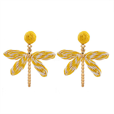 Alloy & Raffia Dangle Stud Earrings FS-WGCB008-04-1