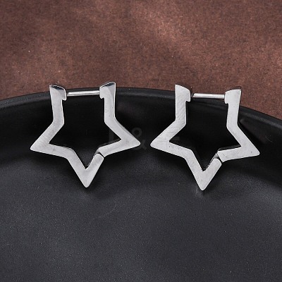 Non-Tarnish 304 Stainless Steel Star Huggie Hoop Earrings X-STAS-H156-05P-1