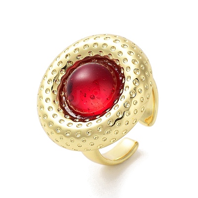 Resin Flat Round Open Cuff Ring RJEW-A035-02G-04-1