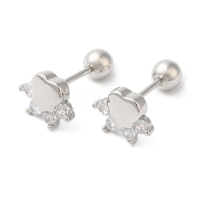 Heart Bow Brass Micro Pave Clear Cubic Zirconia Cartilage Earrings EJEW-L289-03P-02-1