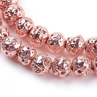 Electroplated Natural Lava Rock Bead Strands G-E429-01-6mm-RG-1