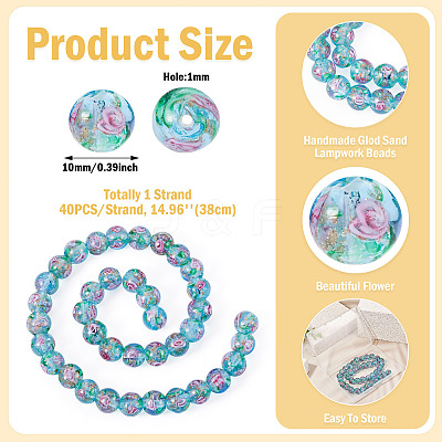 1 Strand Handmade Glod Sand Lampwork Beads Strands LAMP-TA0002-09G-1