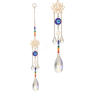 Glass Teardrop Window Hanging Suncatchers HJEW-JM00937-1