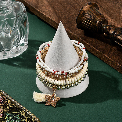 1 Set Bohemian Vacation Style Glass Beaded Stackable Stretch Bracelets Set for Women BJEW-SP0001-13-1