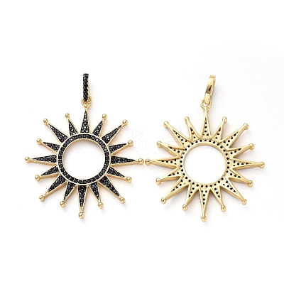 Brass Micro Pave Black Cubic Zirconia Solar Eclipse Pendants X-KK-I658-56-1